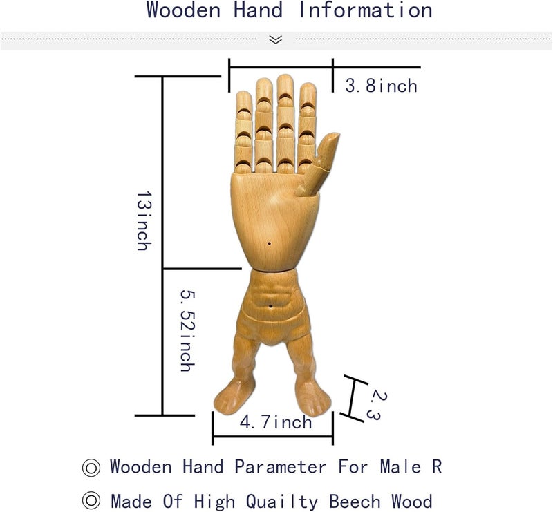 yangjietf Hand Model,Wood Hand for Nails,Drawing Wooden Hand,Wooden Mannequin,Wood Hand,Hand Model for Drawing,Male_R with Lower Body - Image 3